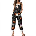 thumbnail image 6 of WULMLEO Women's Halloween Jumpsuits Cotton Linen Adjustable Tie Spaghetti Strap Wide Leg Cute Pants Casual Breathable Overalls Loose Fit Bat Rompers with Side Pocket Navy 3XL, 6 of 7