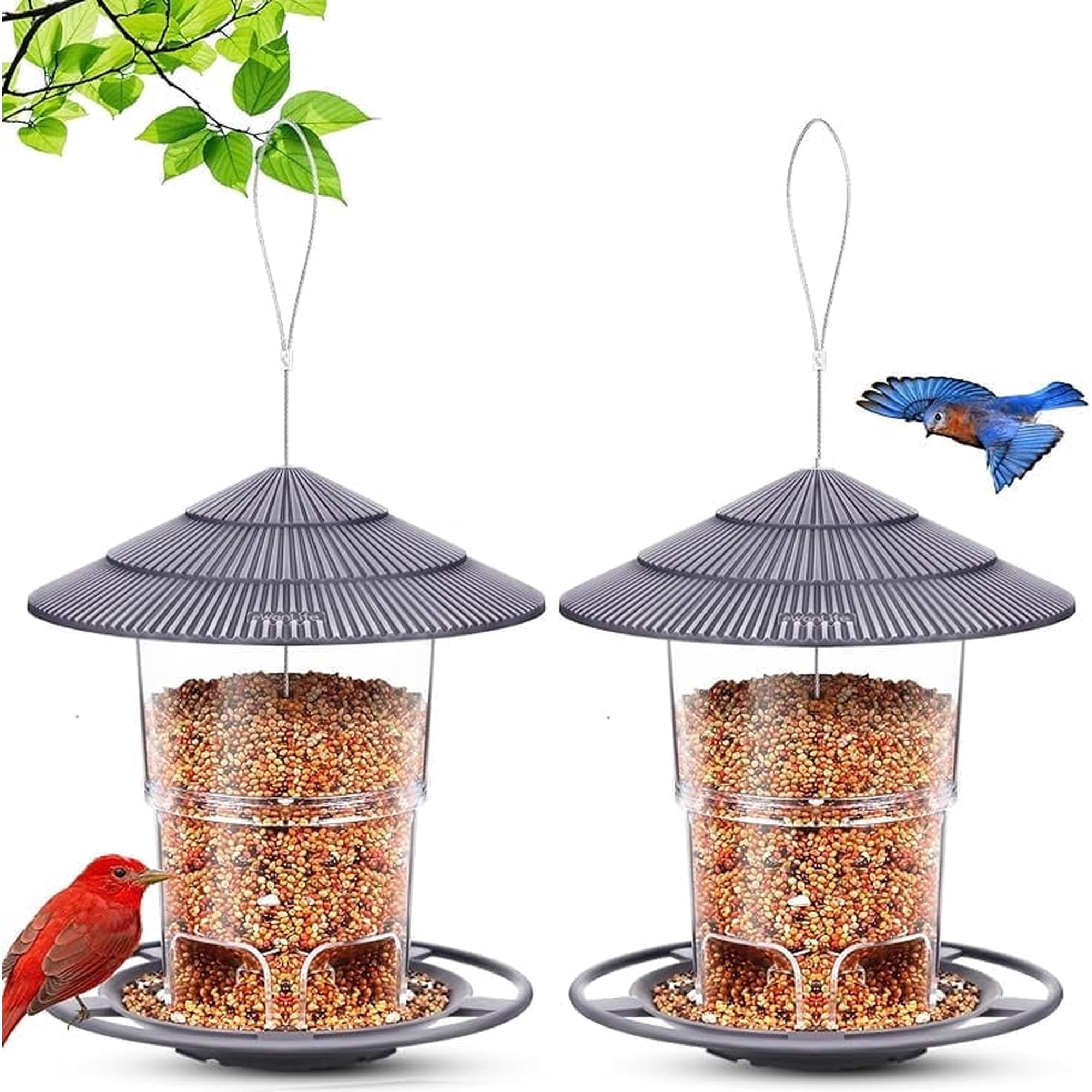 Funpisea 2 Pack Hanging Bird Feeders, 3.1 lb Capacity, Weatherproof with Roof for Garden