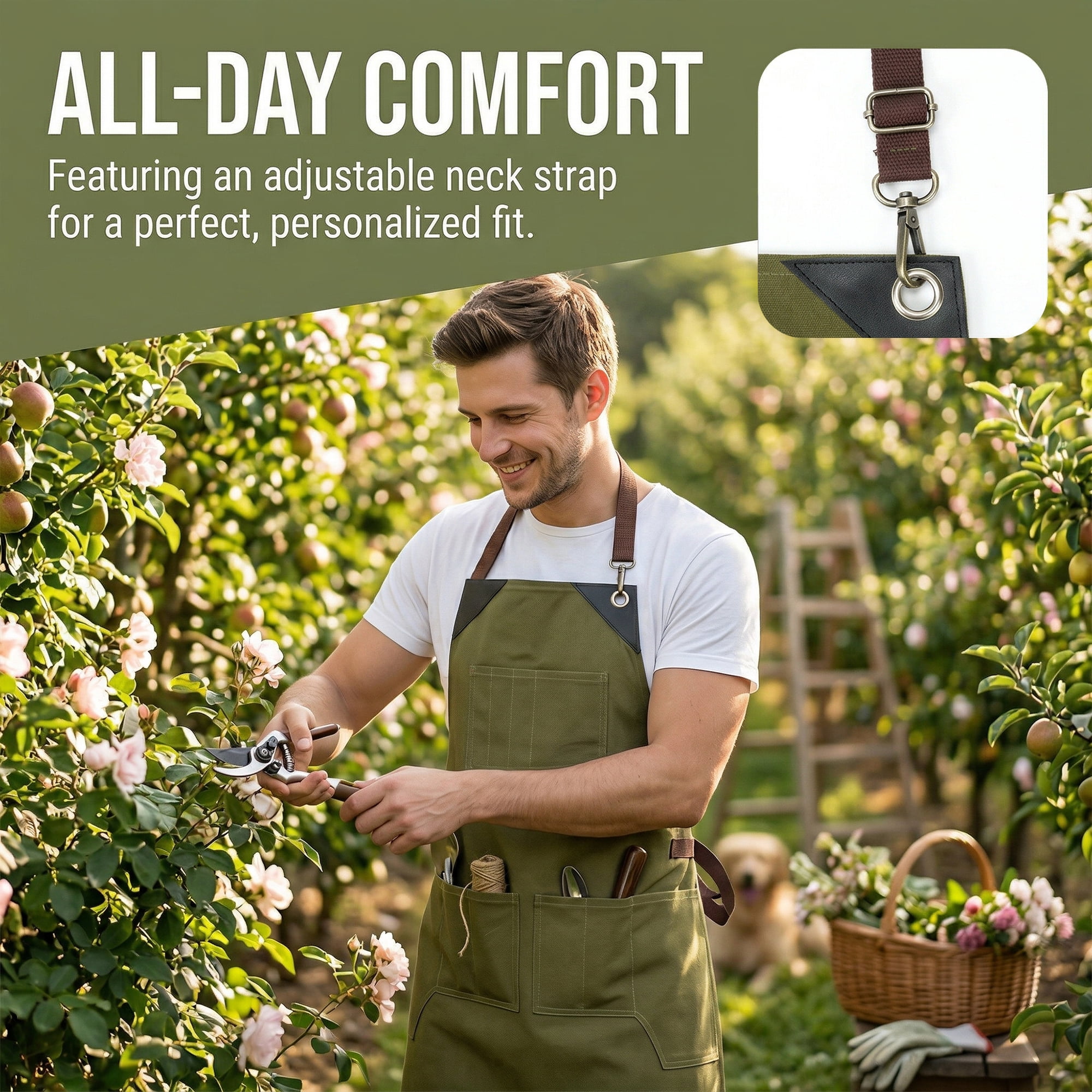 Unique Bargains Adjustable Long Waist Cooking Apron with Pocket for Home and Kitchen Green
