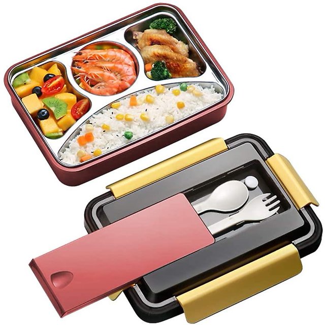 304 Fiambrera 4 En 1 Con Cubiertos. Bento Box antigoteo. Caja bento acero inoxidable. Cajas bento de cuchara a prueba de fugas. Caja de almuerzo