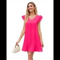 thumbnail image 1 of Vestidos de Verano para Mujer, Cuello en V, Corta, Vestido Informal, Rosa Rojo, Talla M, 1 of 8