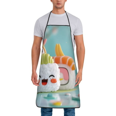 

Junzan Kawaii Sushi Characters Delight Print Kitchen Cooking Aprons Chef Apron for Men and Women Professional for Cooking Bib Aprons for Kitchen/Crafting/BBQ/Drawing