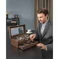 thumbnail image 3 of SONGMICS 12-Slot Watch Box, Lockable Watch Case with Glass Lid, 2 Layers, Brown Synthetic Leather, Brown Lining, 3 of 9