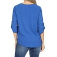 thumbnail image 3 of Women's Casual Solid Round Neck Loose Fit Roll Tab 3/4 Sleeve Shirt Blouse Tops, 3 of 6