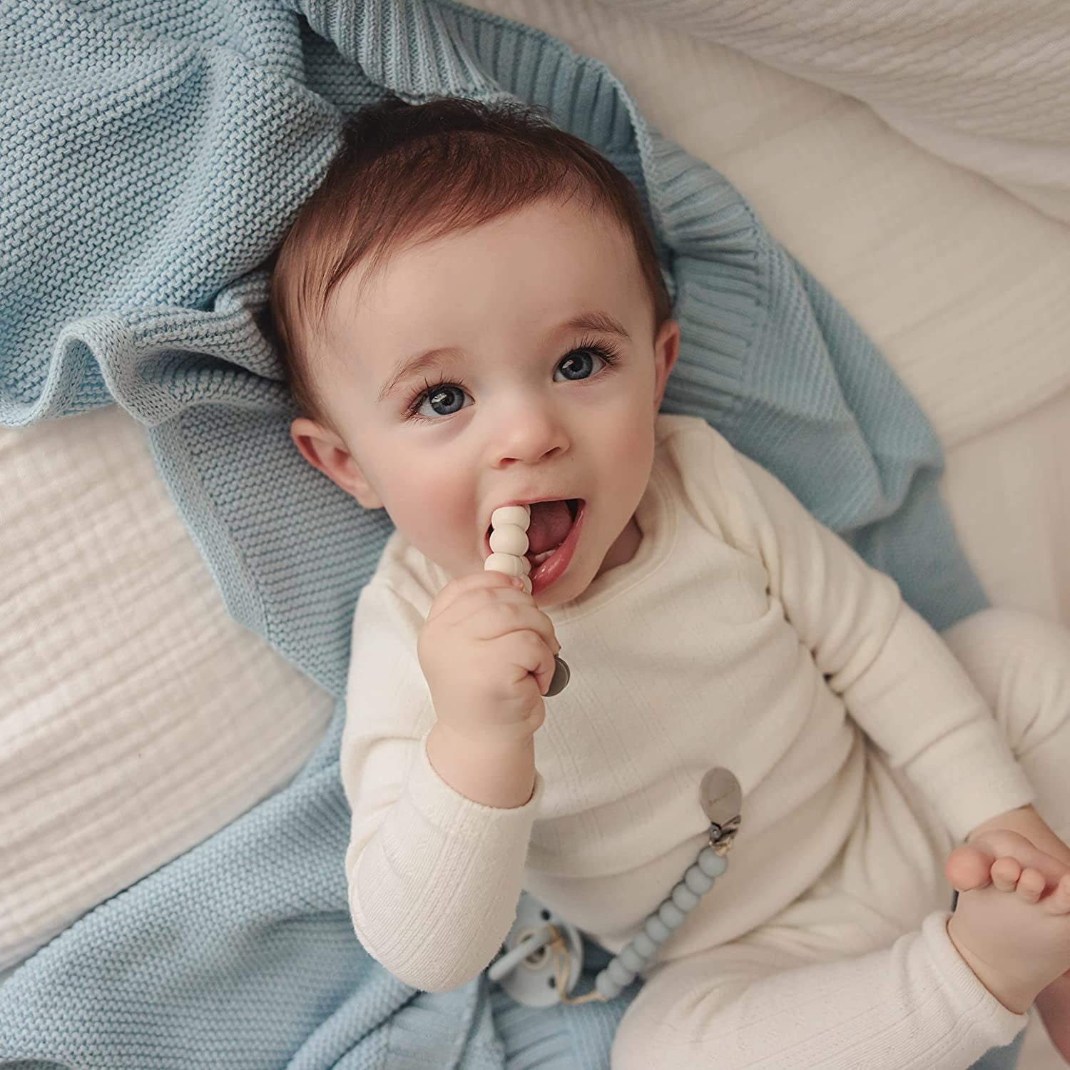Bleu La La Boys Blue Organic Cotton Knit Baby Blanket, Receiving Swaddle for Baby Boy and Girl, Gift for Newborns