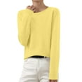 thumbnail image 2 of Holzkary Womens 2025 Fall Sweaters Long Sleeve Tops Light Sweaters Crew Neck Lightweight Soft Pullover Knitted Blouse Classic Crew Neck Pullover Sweaters Loose Dressy Casual Basic Clothes Yellow Xl, 2 of 5
