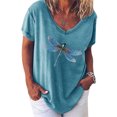 thumbnail image 3 of T-Shirt Femme Imprimé Manches Courtes Col en V Blouse Décontractée Grande Taille, Bleu, TG, 3 of 4