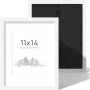 11x14 Picture Frame Set of 2, Solid Wood and Black Backboard, Displays 8x10 with Mat or 11 x 14 Without Mat, Tabletop & Wall Mounted, Multi-Piece Wall Gallery Photo Frames for Home Decor