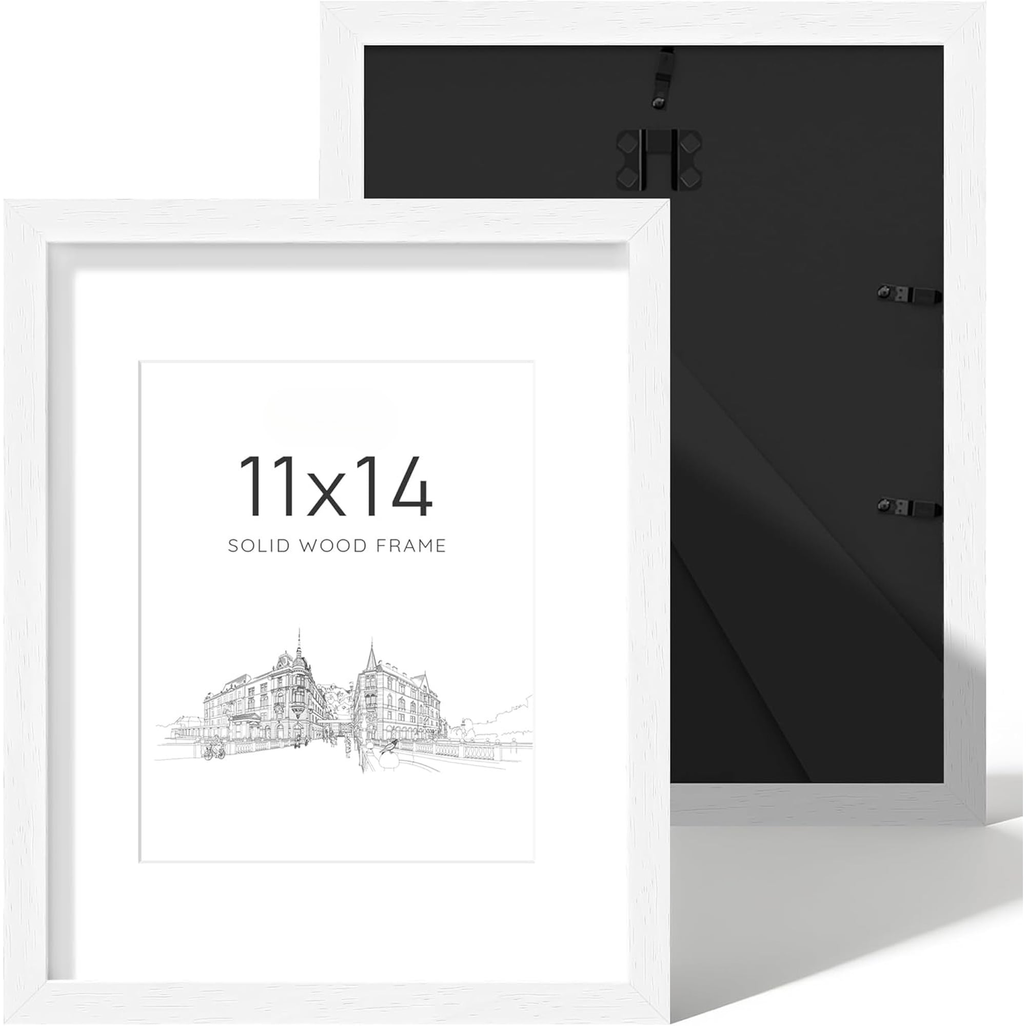 11x14 Picture Frame Set of 2, Solid Wood and Black Backboard, Displays 8x10 with Mat or 11 x 14 Without Mat, Tabletop & Wall Mounted, Multi-Piece Wall Gallery Photo Frames for Home Decor