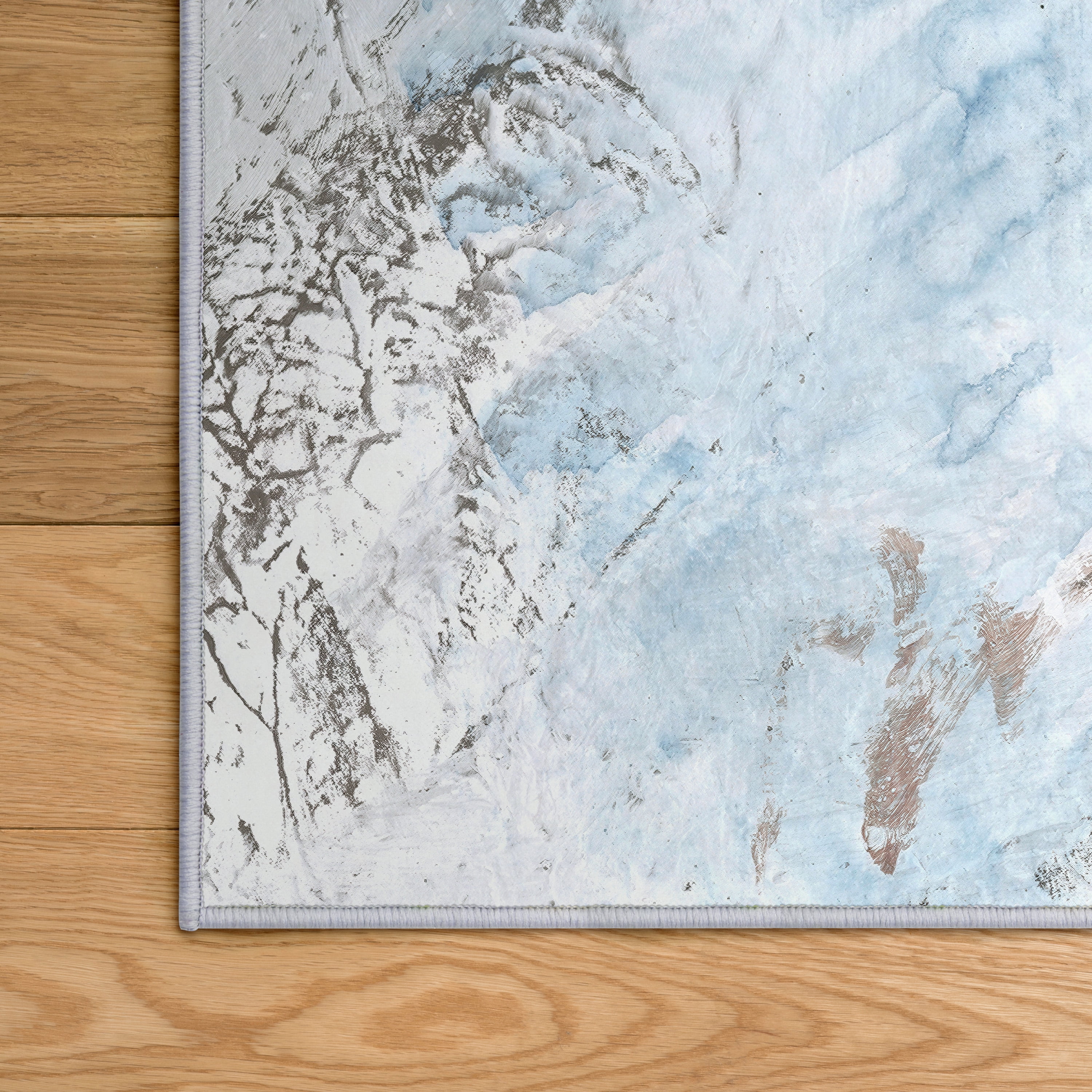Inky Flower II Washable Blue Art Area Rug size 8'x10', Power-loomed, Heavenly Softness with Non-Slipping Backing