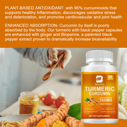 Turmeric Curcumin with Black Pepper Extract 1500mg - High Absorption Turmeric Supplement for Joint Support - 90 Count