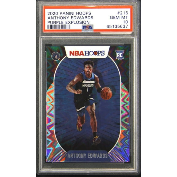 Graded 2020-21 Panini Hoops Anthony Edwards #216 Purple Explosion Rookie RC Basketball Card PSA 10 Gem Mint