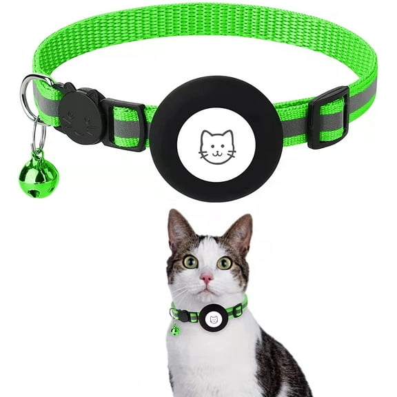 Reflective Breakaway Airtag Cat Collar with Waterproof Holder Case, GPS Pet Tracker Collar for Cats, Kittens, Puppies (Green)