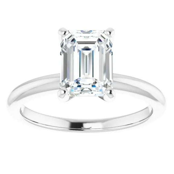 Pompeii 2Ct Emerald Solitaire Moissanite Engagement Ring in White Yellow or Rose Gold (,)