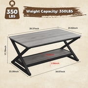STRICWARM Gray Coffee Tables for Living Room, 39 Inch Wooden Coffee Table with Round Corner, Modern Minimalist 2-Tier Storage Center Table for Small Space, Apartment, Office