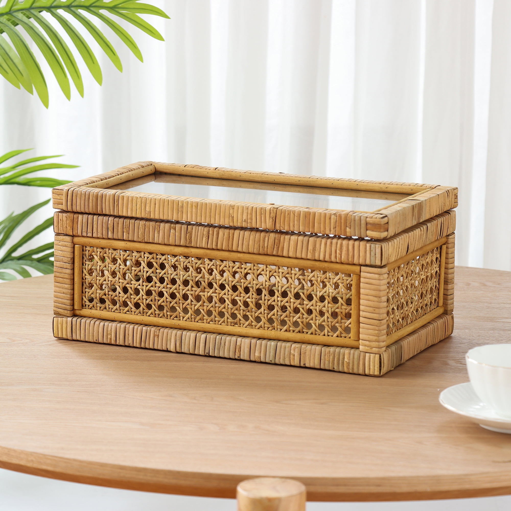 Home Decor Collection, Sterling & Noble Home Woven Rattan and Glass Decorative Tabletop Box