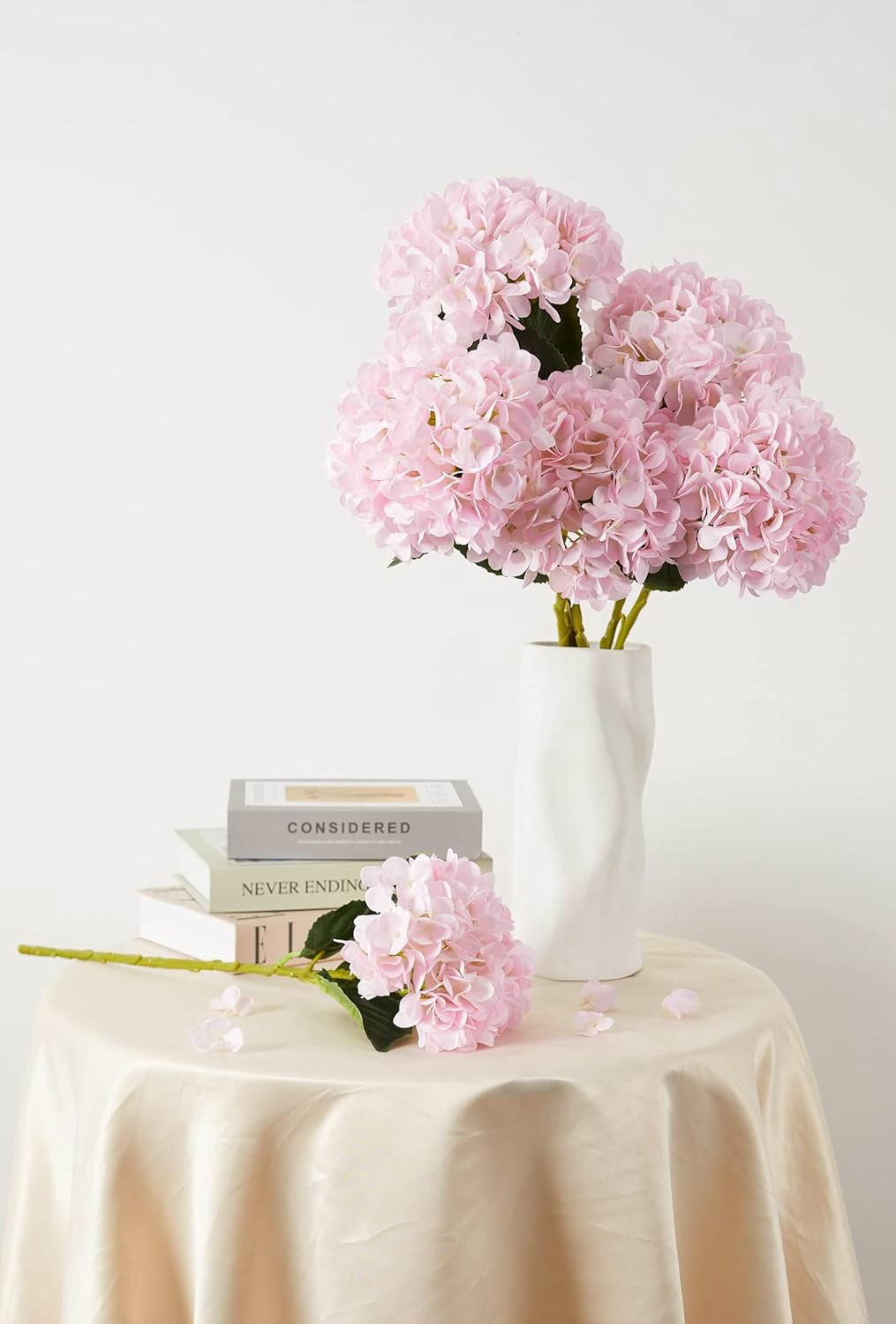 5PCS 15.4In Artificial Hydrangea Silk Flowers Bouquet Faux Hydrangea Stems for Wedding Centerpieces Home Decor (White, 5)