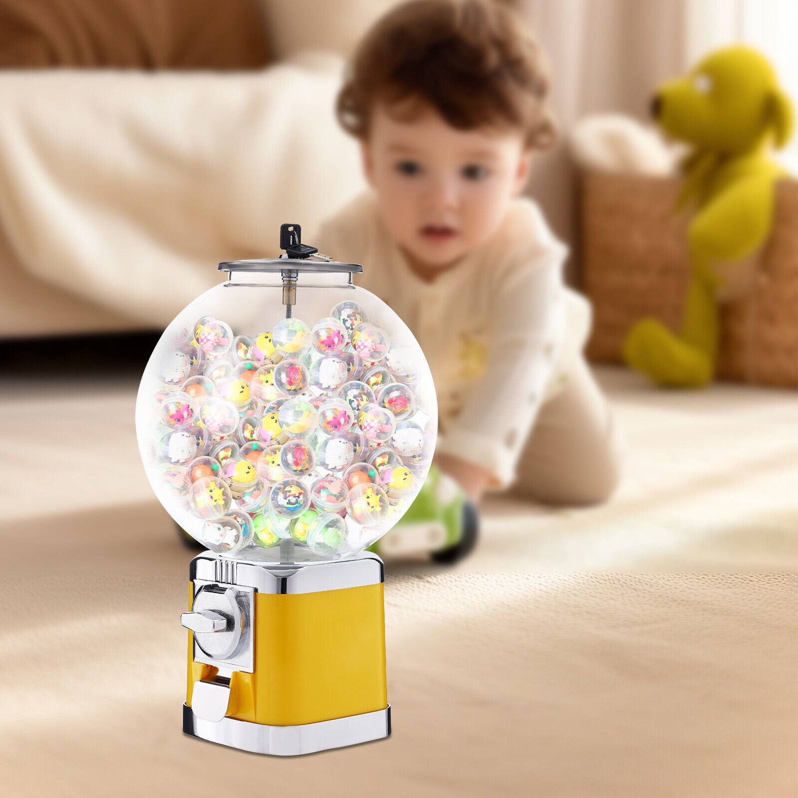 Kids Vending Machine Home Gumball Machine Candy Vending Machine with 2 Keys Coin Operated Gumball Machine Hold 500 1.26in Diameter Balls Bubble Gum Machine for Game Capsules Bouncy (Green)