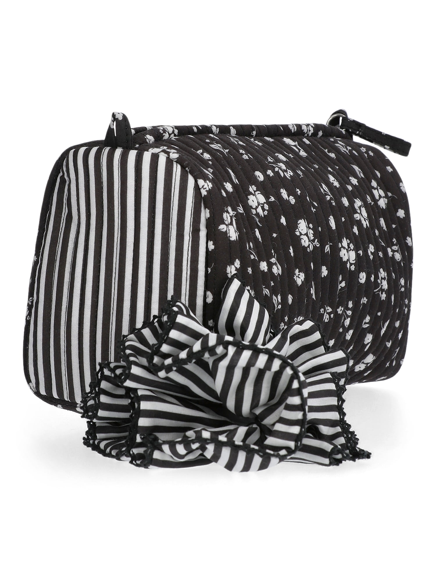 No Boundaries Women's Quilted Pouch and Hair Scrunchie Set, 2-Piece, Balck Ditsy/Floral