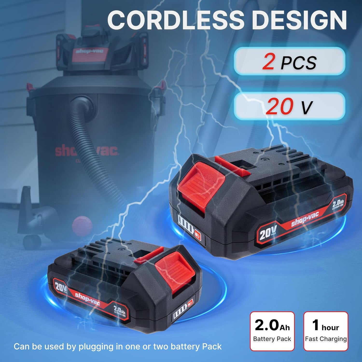 Shop-Vac 20V Cordless 10 Gallon Wet Dry Vacuum with (2) 2.0Ah Batteries and Charger