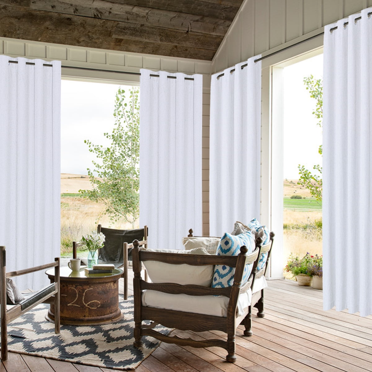 PrimeBeau Blackout Curtains Faux Linen Grommet Drapes, 52 x 108 Inch, White