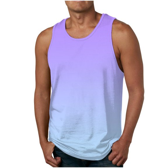 KeShDi Gradient Tank Tops for Men Beach Tops Men's Gradient Color Printed Vests Casual Sleeveless Round Neck T-shirt Tank Multicolor 3X