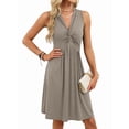 thumbnail image 5 of Women'S Twist Front V Neck Ruffle Summer Dress Elegant Sleeveless Club Party Tunic Bodycon Mini Dresses Brown S, 5 of 9