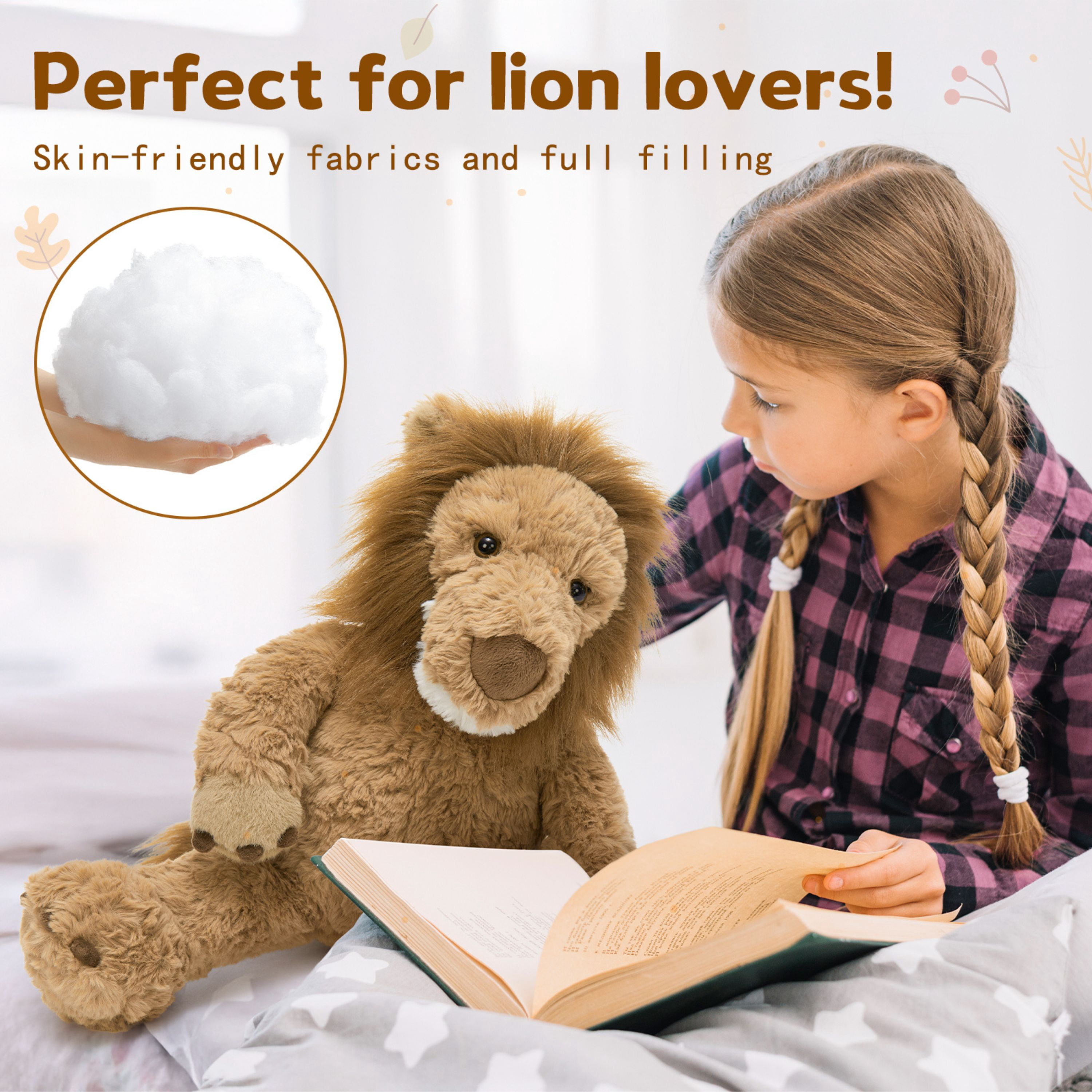Muiteiur 17.7'' Lion Stuffed Animal Large Lion Plush Toy