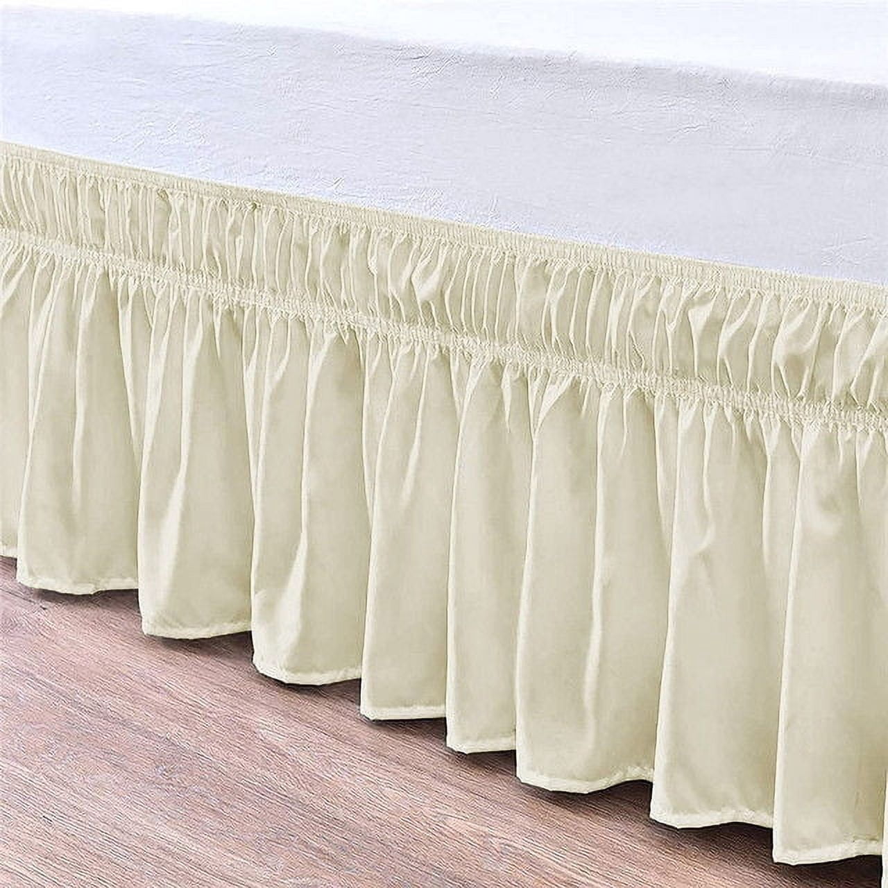 Pure Dreams Wrap Around Dust Ruffle Bed Skirt, 100% Microfiber, 18 Inch Drop, Easy Fit Elastic Strap- Ivory King Size