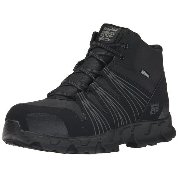 Timberland PRO Men's Powertrain Mid Alloy Toe ESD Industrial Hiking Boot, Black Synthetic, 7 M US