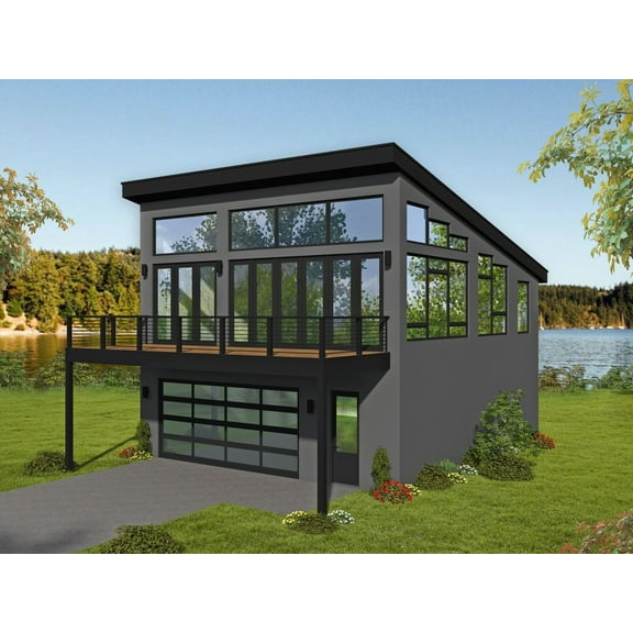763-179: Modern Contemporary 1 Bed, 2 Bath Luxury Home Plan, 1309 Sq Ft: Full Blueprints with License to Build by Home Plan Marketplace - Lesuto