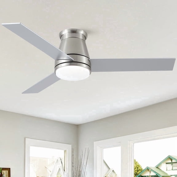 Wellspeed 52 inch Brushed Nickel Ceiling Fan with Light Remote, Modern Flush Mount LED Dimmable,Low Profile Reversible DC for Living Room, Bedroom and Patio.