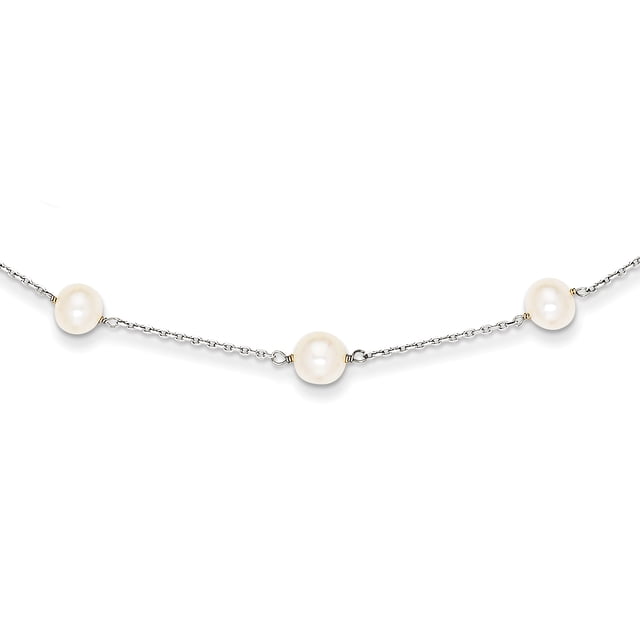 14K White Gold White FW Cultured Pearl Necklace 16 Inch