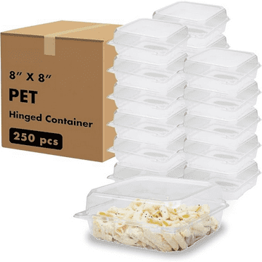 250-Pack 8x8 Clear Clamshell Takeout Boxes – Durable, Stackable & Leak-Resistant, Food Delivery Containers