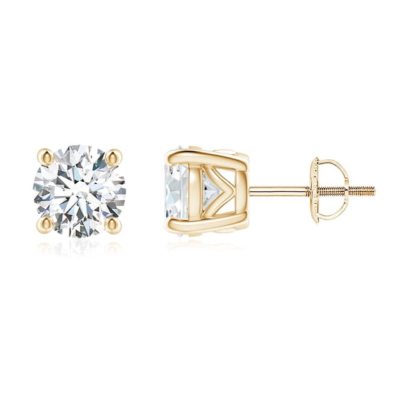 Angara Lab Grown Diamond Earrings - Round Diamond Solitaire Stud Earrings in 14K Yellow Gold for Women