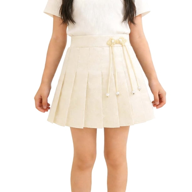 Vestido Corto Casual Deportivo Forrado Falda de Color Sólido para Niñas Faldas Plisadas para Niñas