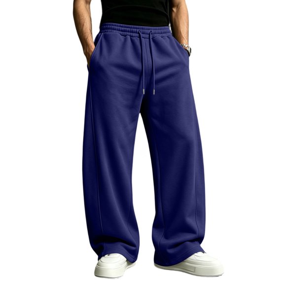 GrmtClth Sweatpants For Men, Oversized Baggy Solid Relax Bottoms, Wide Leg Elastic Waist Drawstring Trousers, All Season Street Leisure Outfit Navy 3XL