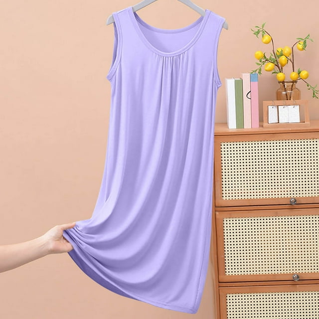 Elvqul Pyjama Sans Manches pour Femmes Nuisette Violette pour Femmes Pyjama Uni pour Femmes Grande Taille