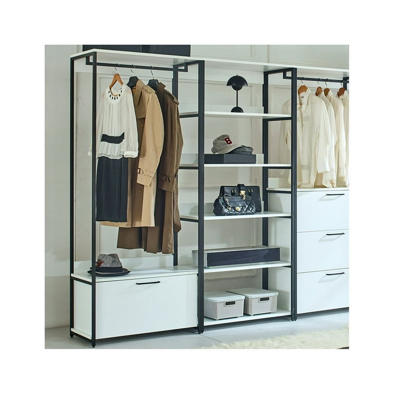 Klair Living Fiona White Freestanding Walk in Wood Closet System with Metal Frame | FIONA-ABDF