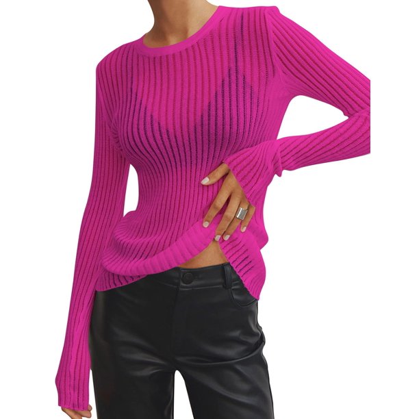 Top transpirable de cuello redondo y manga larga de color sólido de primavera y verano de estilo europeo y americano para mujer