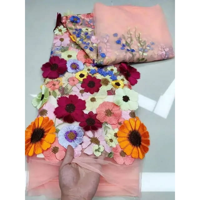 Three - dimensional sunflower floating soft mesh embroidery lace dress fabric