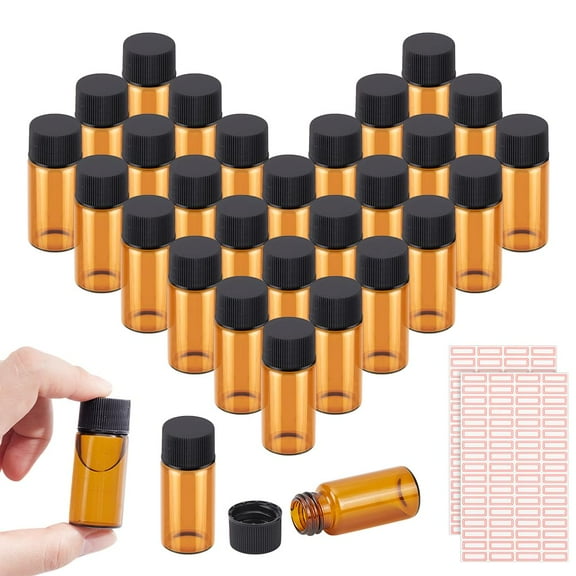 30 Pcs Amber Glass Bottle Amber Glass Bottle Small Oil Vial Sample Bottles 10ml(0.34fl. oz) with Screw Caps