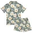 thumbnail image 2 of FORMRS Niños Short Sleeve Top and Pants Pajama Set Unisex Satin 2-Piece Sleepwear, Sizes 11-12Y, Sage Green Flower Pattern, 2 of 8