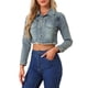 thumbnail image 4 of Chaqueta de mezclilla recortada de mujer Inspire Chic con botones y dobladillo deshilachado, primavera verano, gris azul M, 4 of 6