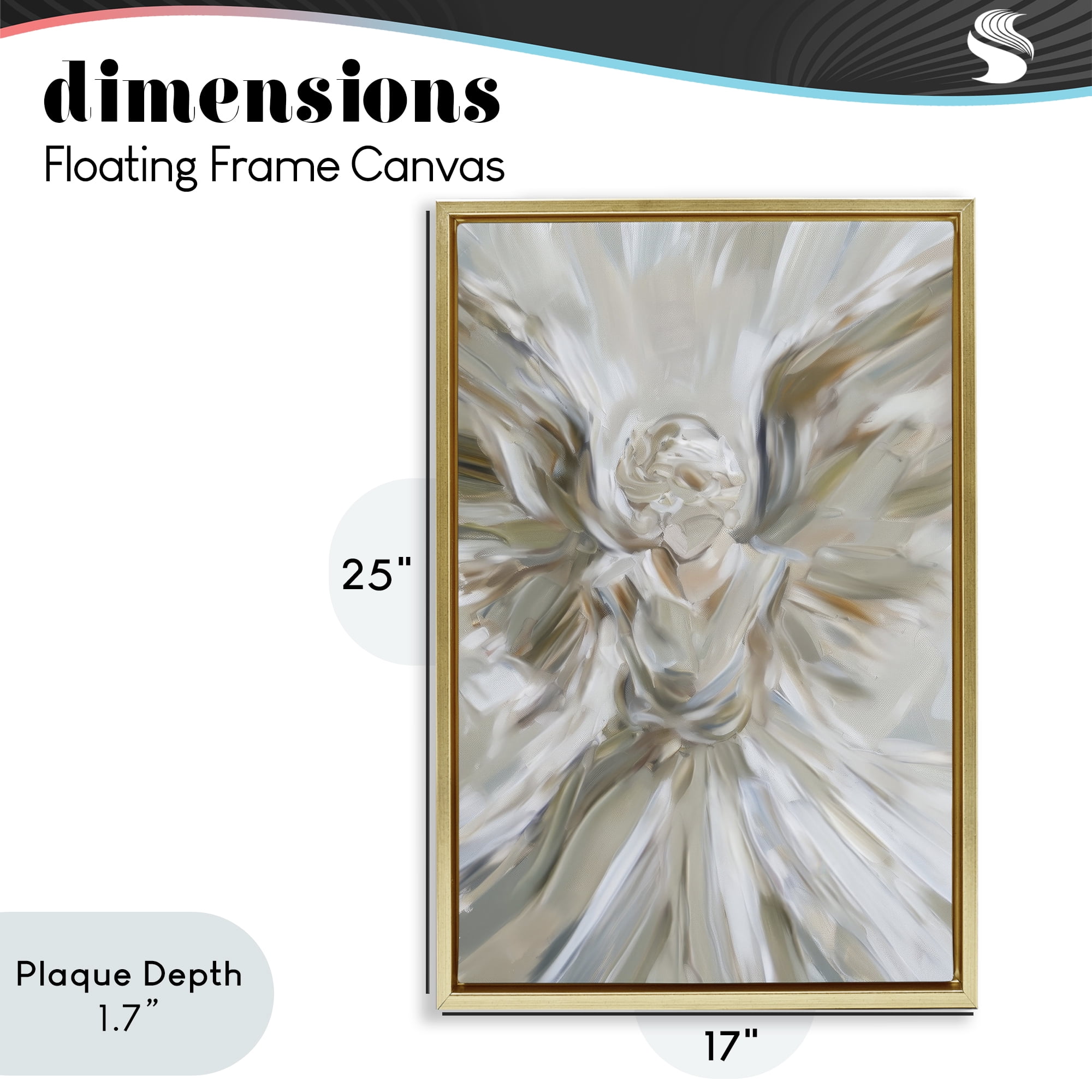 Stupell Industries Serene Angel with Flowing Wings Gold Framed Floater Canvas Wall Art, design by Petal Prints Design