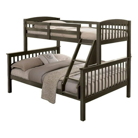 Bruke Twin/Full Size Bunk Bed with Ladder- Slatted Gray Solid Hardwood