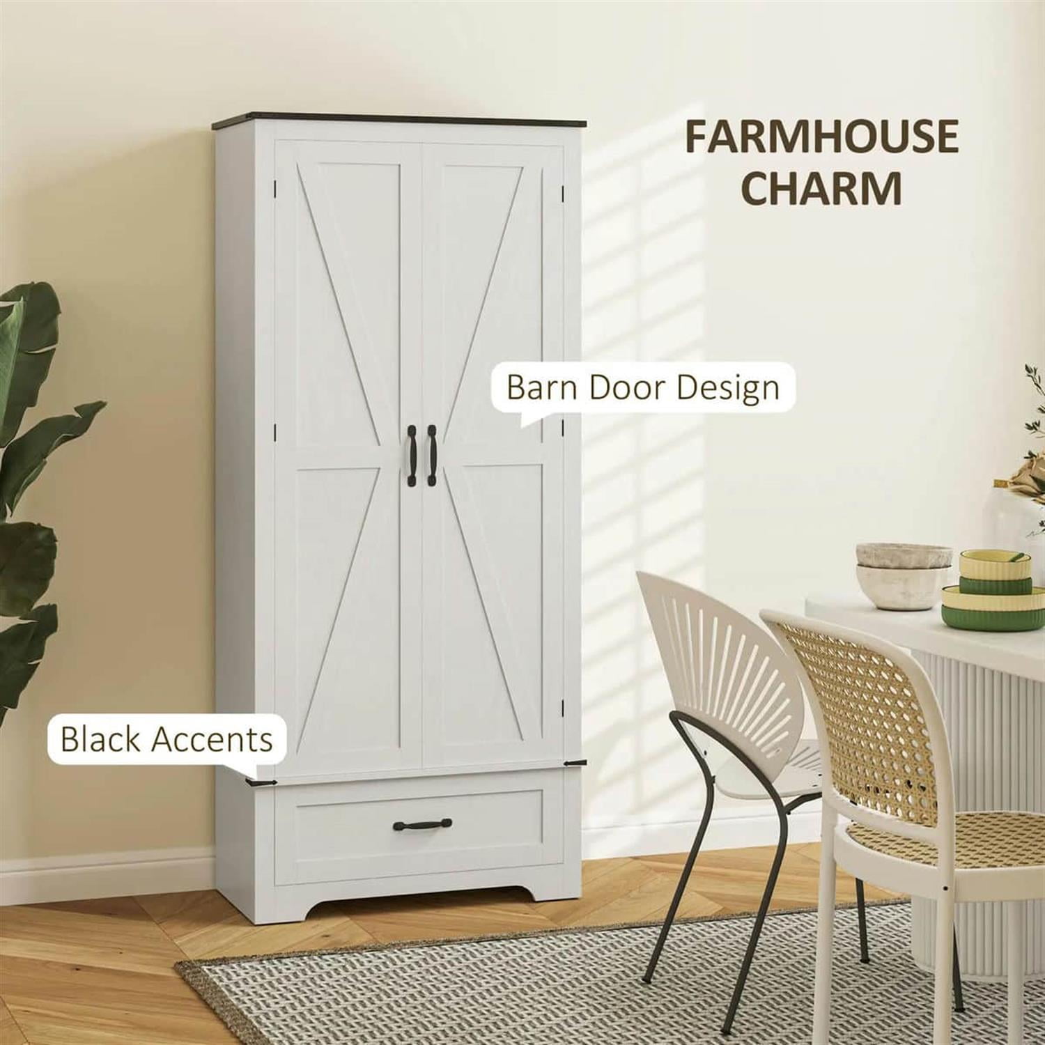 Demi Bonn 72" Large Pantry Cabinet, Kitchen Storage with 2 Sliding Doors, Space-Saving for Home Organization, White