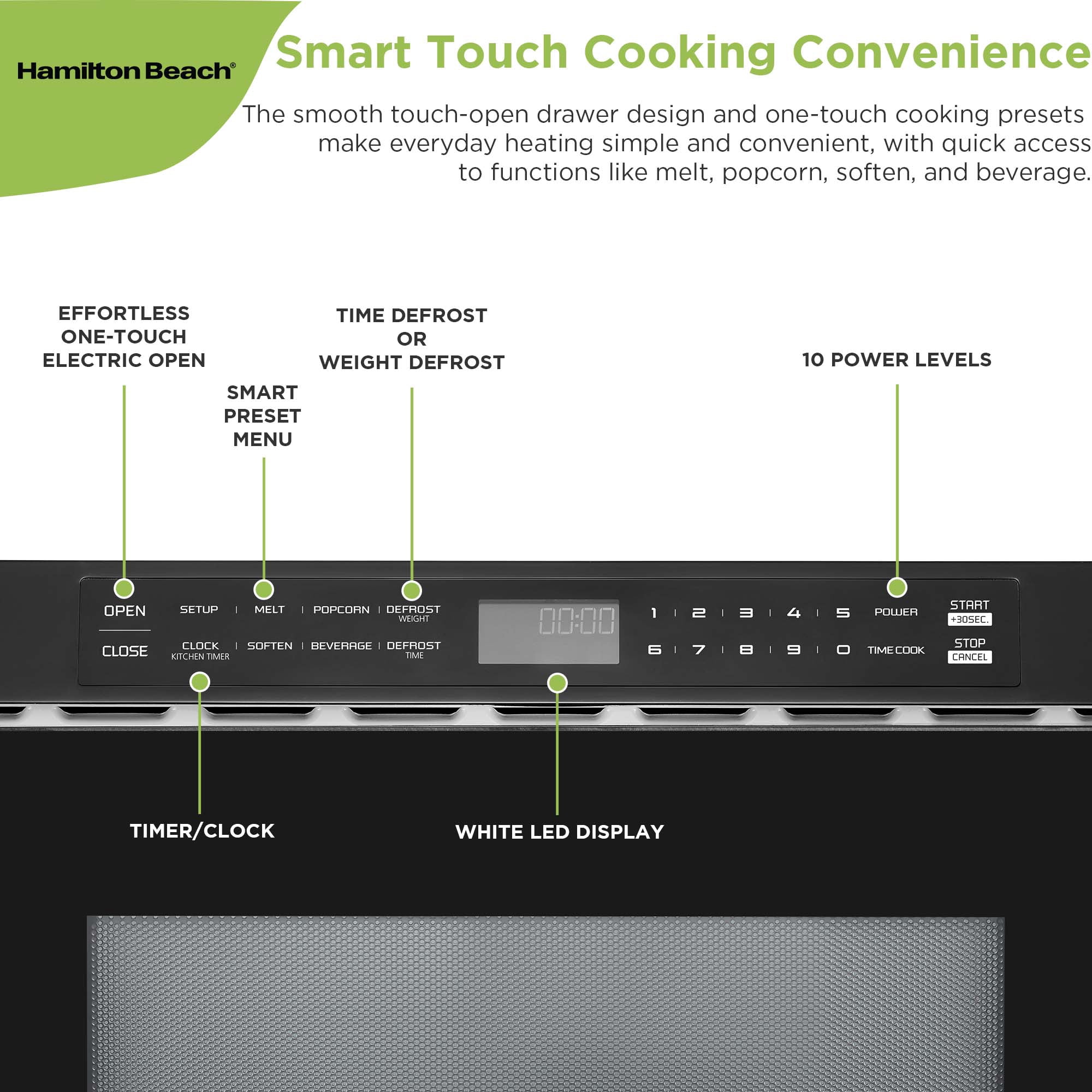 Hamilton Beach 24" 1.2 Cu. ft. Built-in Microwave Oven, 1000 Watts Electric Drawer Oven with Touchscreen Control, Stainless Steel