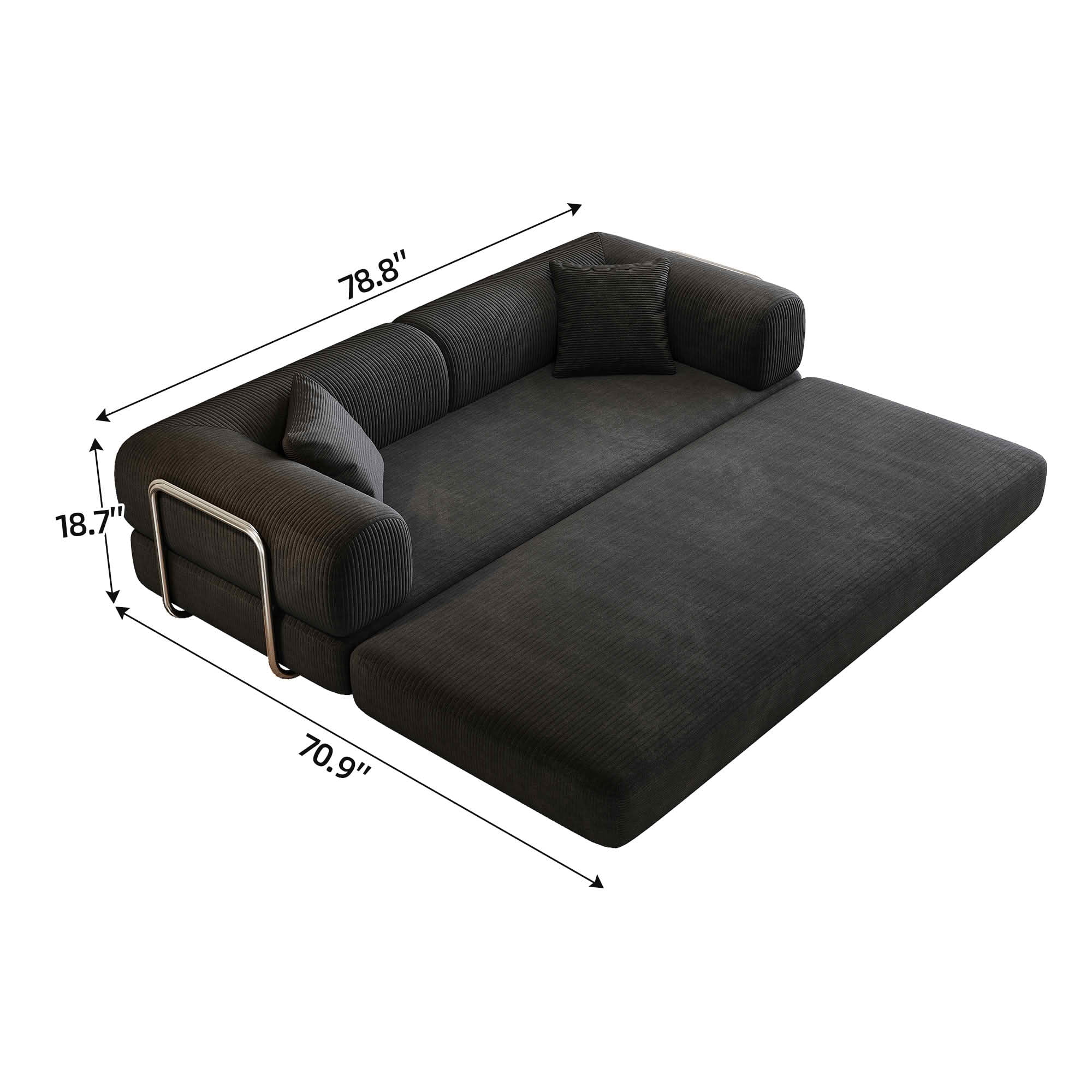 MAYEERTY 78.8 Inch Compression Convertible Floor Sofa Bed, Boneless Modular Sectional Loveseat Couch with Pillow Back & Armrest, Plush Corduroy Futon Sleeper Sofa for Living Room Bedroom
