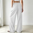 thumbnail image 3 of Womens Wide Leg Linen Pants Summer Beach High Waisted Cropped Flowy Pants Dressy Casual Beach Pants with Pockets(White,XL), 3 of 5